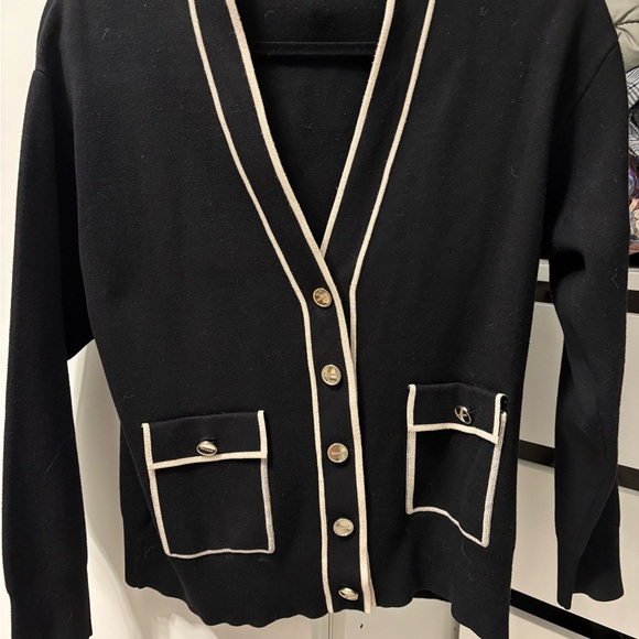 Sandro Black Cardigan with Cream Accents - Picture 2 of 10